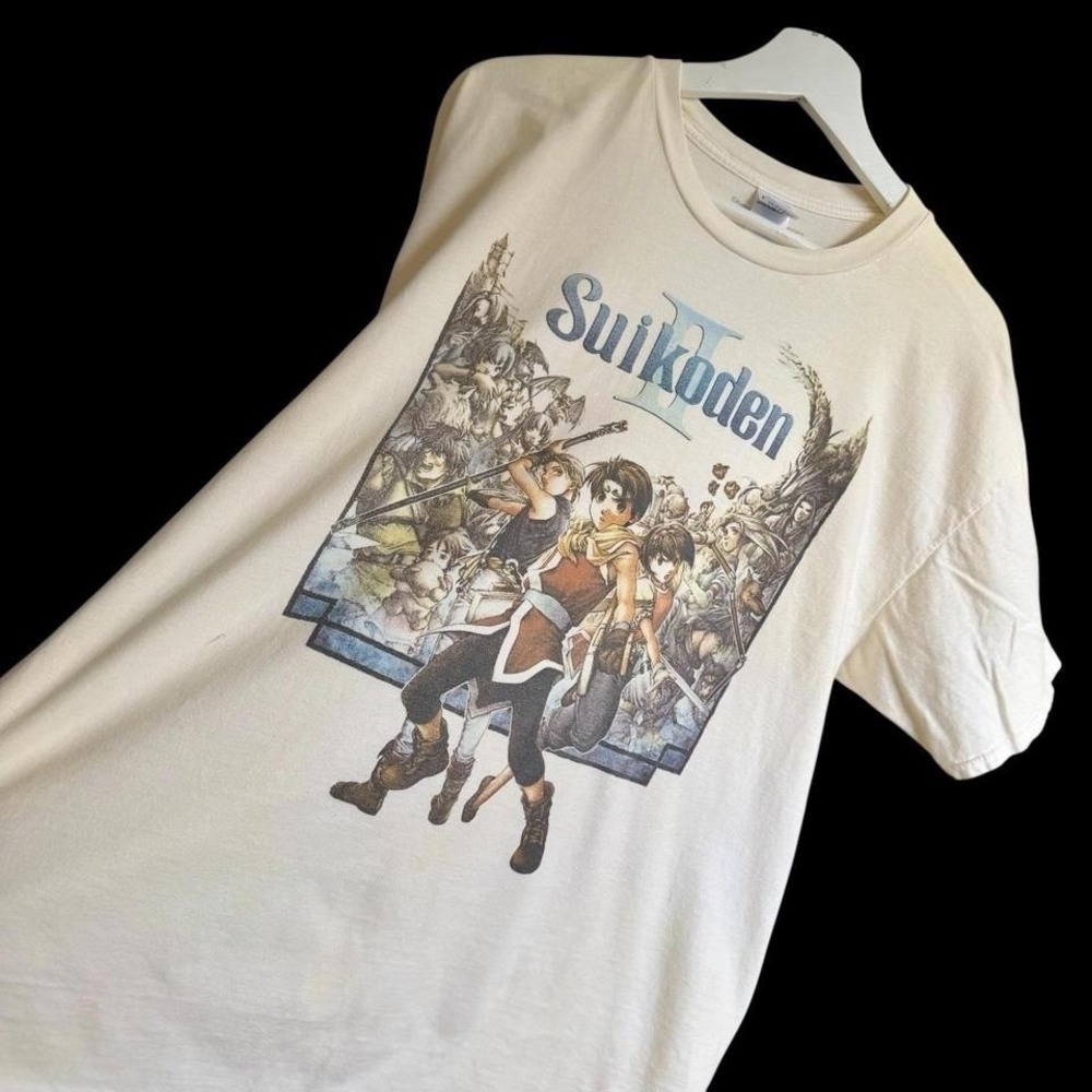 Suikoden 2‎ Vintage 2000's T-shirt Sz XL/XXL Cream Faded Konami Games